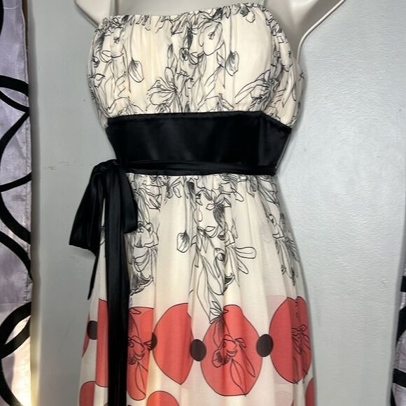 Max & Cleo Dress Womans 8 Pink Black Retro Design Silk Strapless Cocktail Bow - Picture 3 of 10